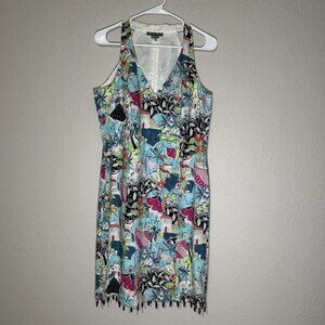 Kelly and Diane Vibrant Print Halter Beaded Trim  Dress Size 10 Cruise Vacation